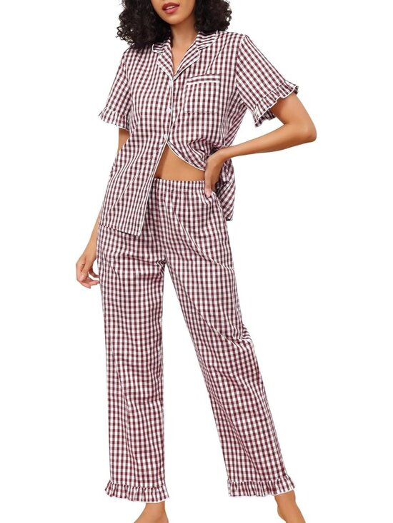 Other - Women's Black & White Cotton Button Down Shirt Sleepwear 2 Piece Pajamas Set